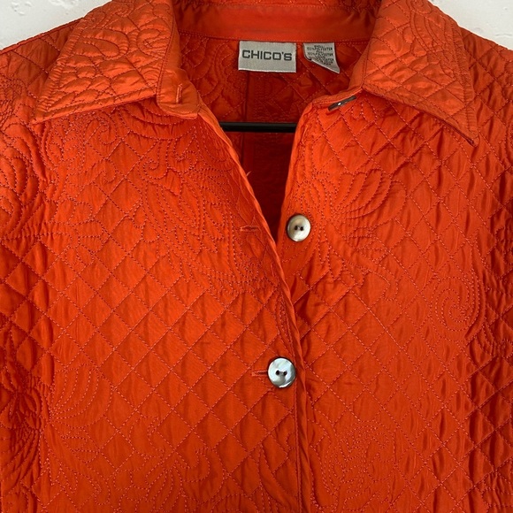 Chicos Quilted Embroidered Orange Jacket size Large - Picture 7 of 16